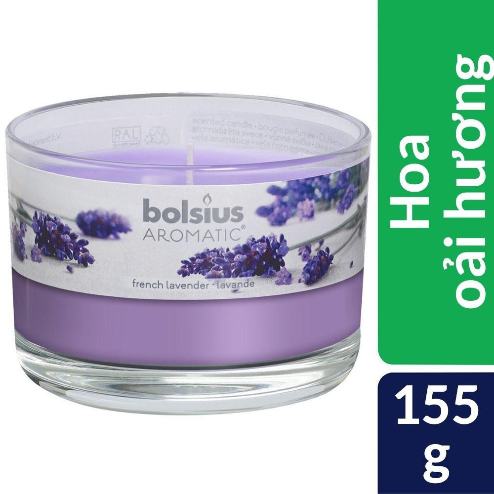 Ly nến thơm khử mùi Bolsius French Lavender 155g QT024878 - hoa oải hương, nến thơm phòng, thư giãn, không khói