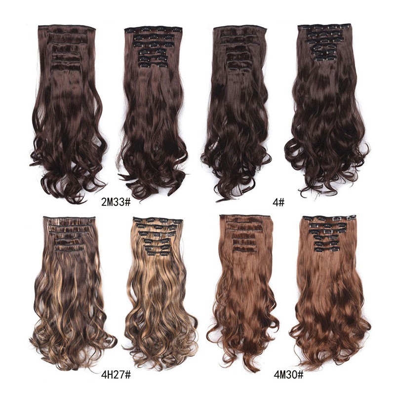 Tóc giả nối tóc xoăn dài 16 kẹp sợi tổng hợp chịu nhiệt màu sắc ombre