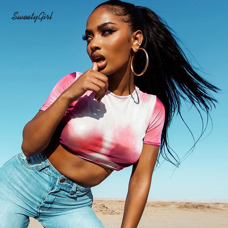 Áo Thun Tay Ngắn Cổ Tròn Ôm Eo In Họa Tiết Màu Sắc Ngọt Ngào Thời Trang 2022 Cho Nữ