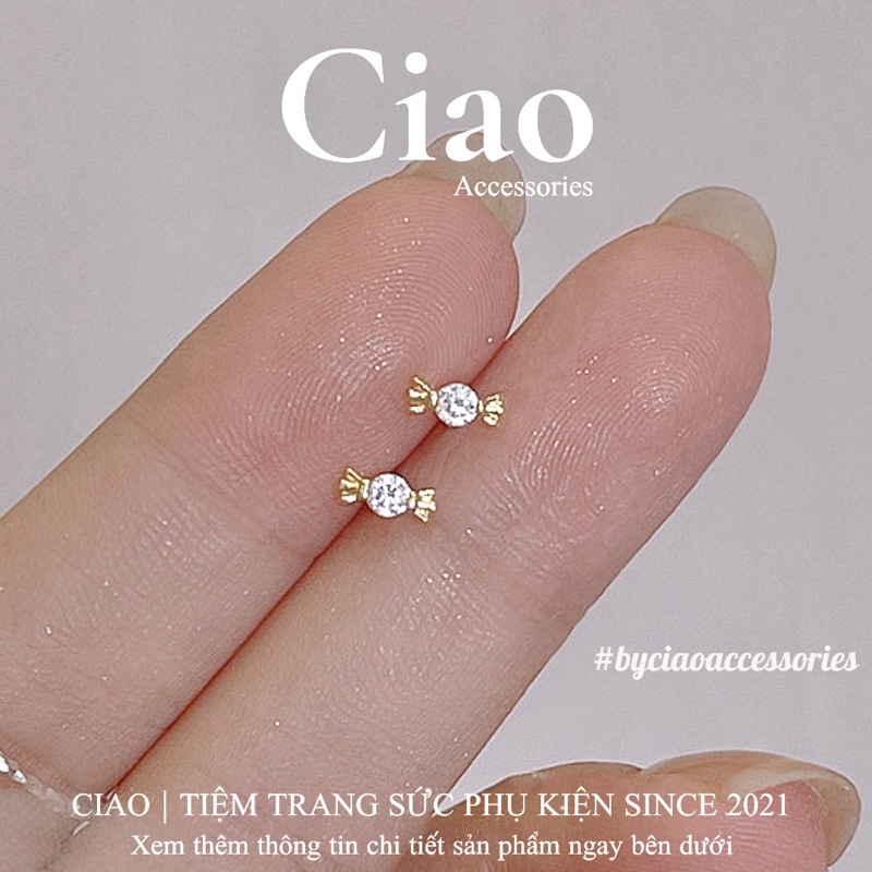 Khuyên tai/ Bông tai mạ bạc S925 thiết kế hình viên kẹo Candy Tiny Ciao