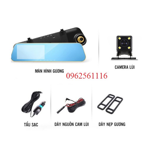 Camera hành trình kẹp gương ô tô kèm camera lùi