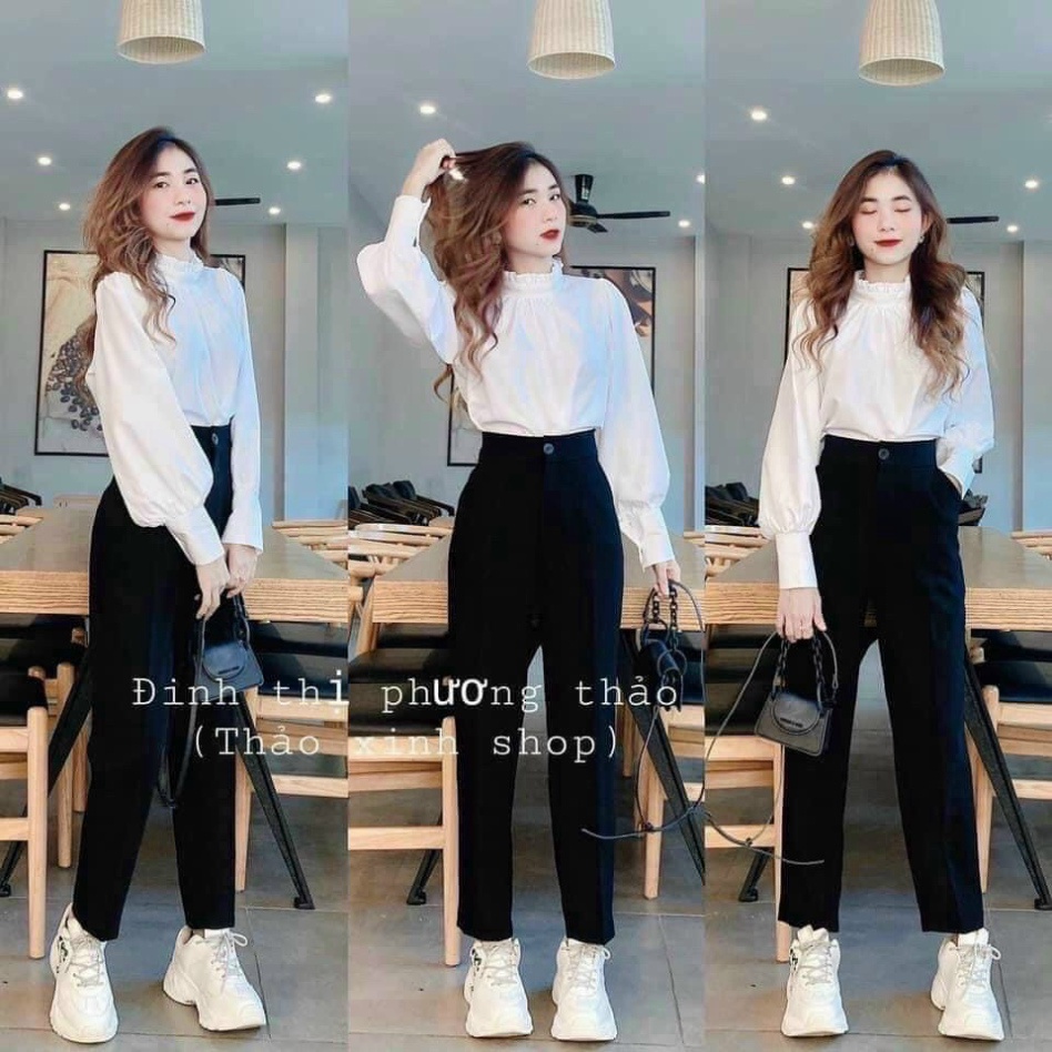 Quần tây công sở nữ cạp cao - kiểu quần baggy công sở - chất vải tuyết mưa