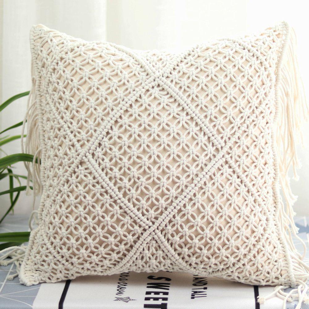 Vỏ Gối Chất Liệu Cotton Lanh Màu Trơn Phối Tua Rua Phong Cách Bohemian Thời Trang
