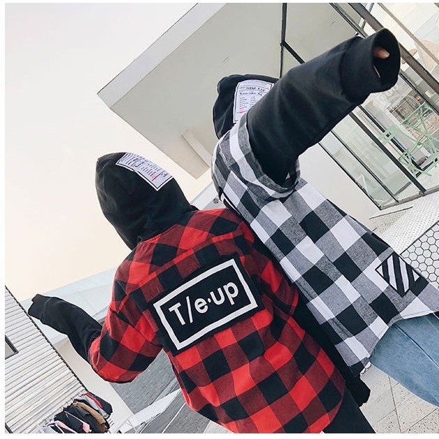 Sơ mi Hoodie Tay dài Flannel T/E-UP Caro Unisex