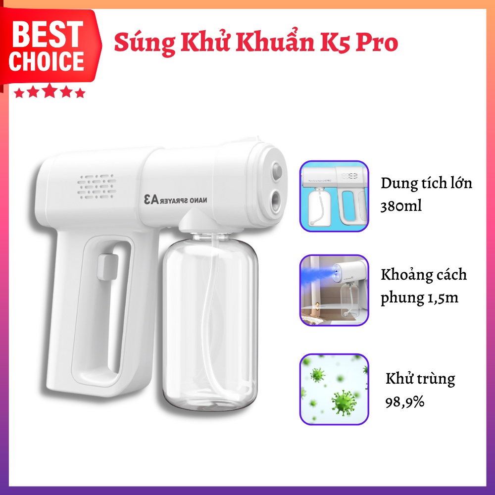 Máy Xịt Khử Khuẩn Cầm Tay, Súng Phun Khử Khuẩn K5 PRO Cao Cấp, Phun Sương Hạt Mịn