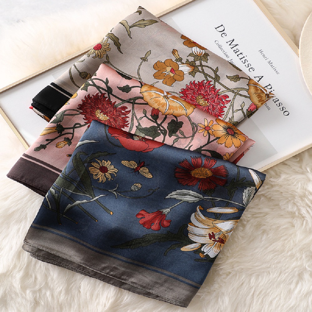 AROMA Office Small square Flower Silk Neck Scarves