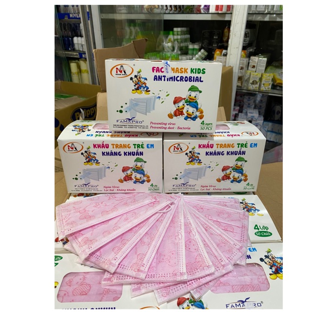 Khẩu trang doremon xanh em bé 4 lớp giấy kháng khuẩn ( 1 hộp50 cái )
