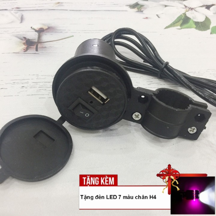 Bộ sạc pin điện thoại gắn trên xe máy, ô tô siêu tiện lợi G222-TK07 - Tặng kèm đèn LED 7 màu chân H4