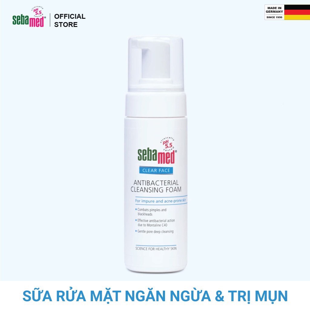Sửa rửa mặt tạo bọt kháng khuẩn giảm mụn Sebamed pH 5.5 Clear Face AntiBacterial Cleansing Foam 150ML