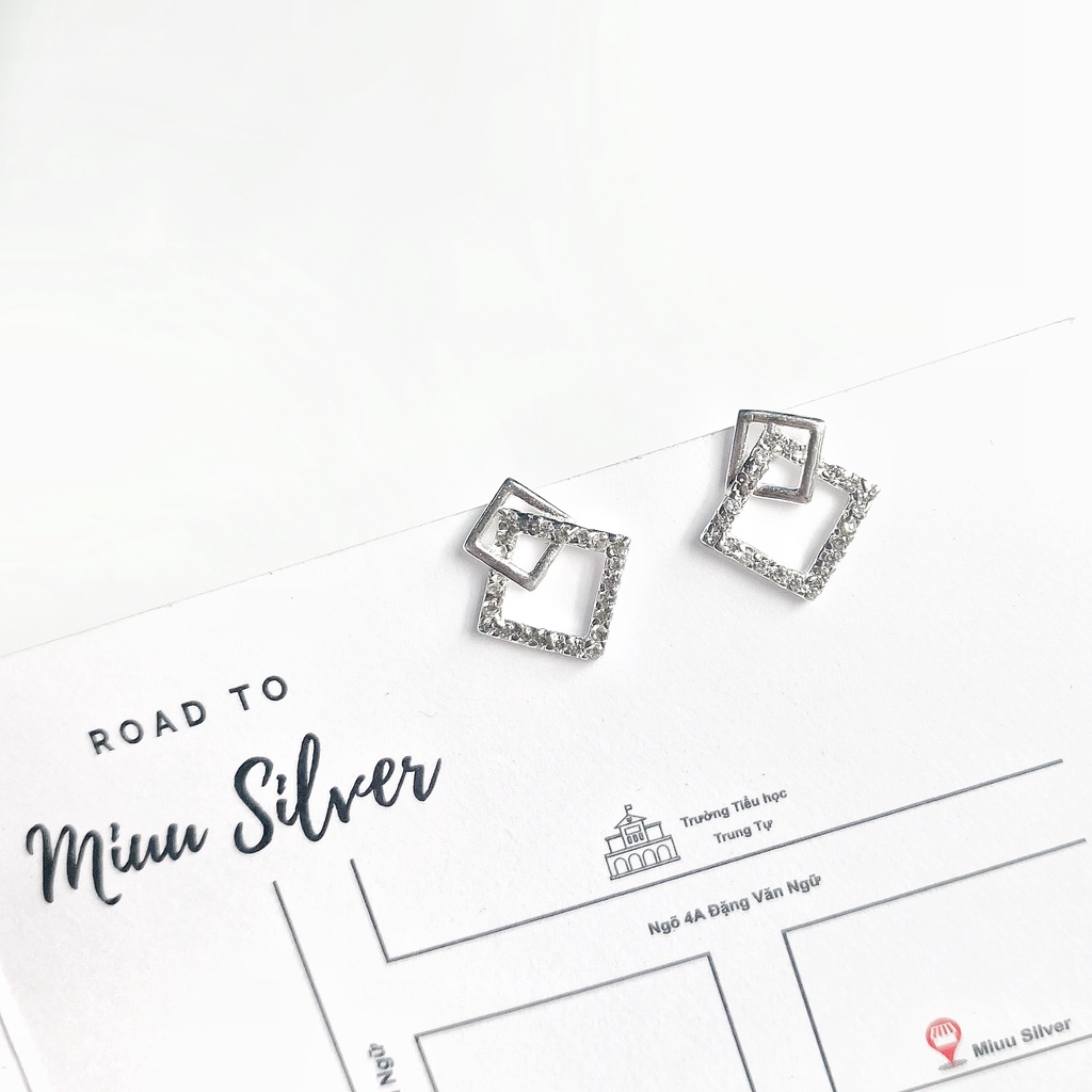 Bông tai bạc nữ Miuu Silver Square Earrings