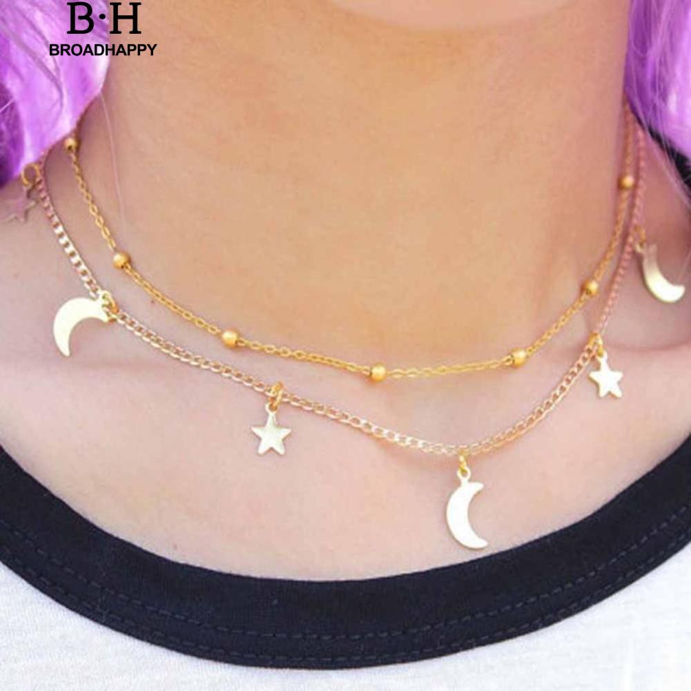 Dây chuyền nhiều lớp mặt hình trăng sao phong cách vintage