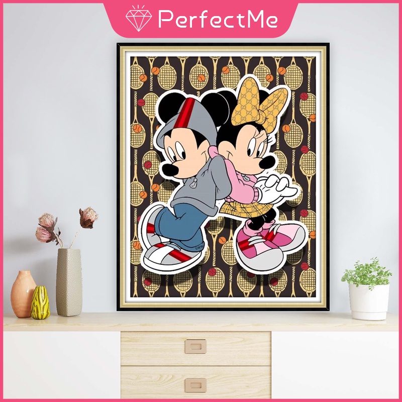 Bộ tranh đính đá 5D họa tiết hoạt hình Mickey Minnie độc đáo DIY 30x40cm
