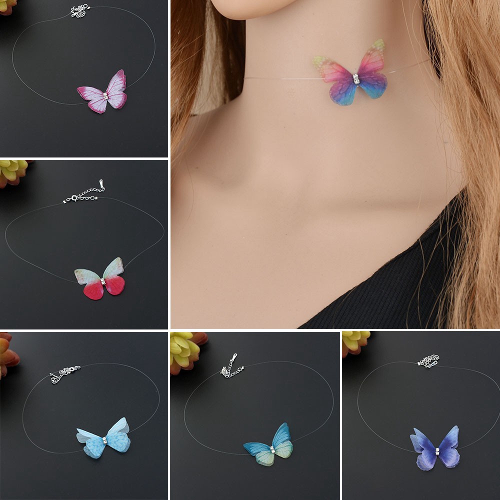Vòng cổ choker vải lụa hình bướm 3D nhiều màu sắc dễ thương cá tính dành cho nữ