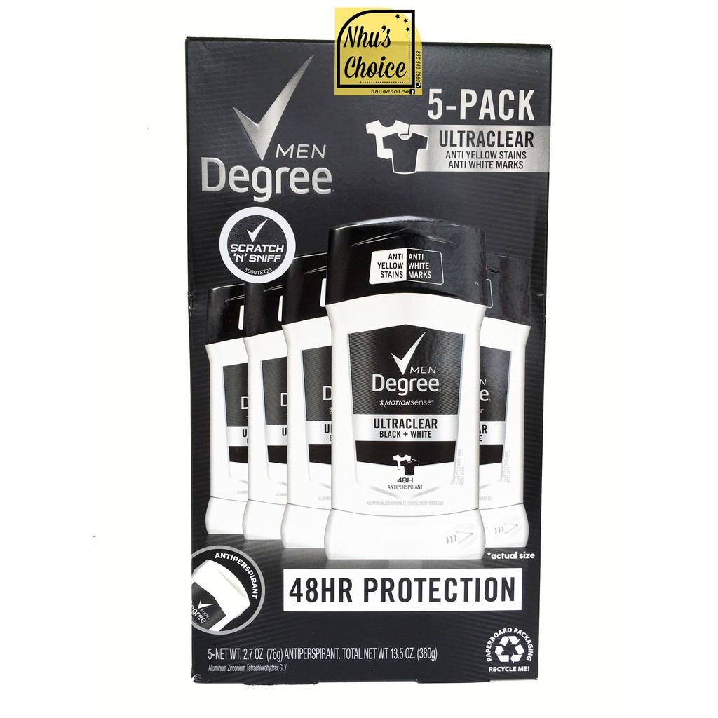 [Hàng Mỹ Nhu’s Choice] Lăn khử mùi Degree Nam Motionsense Ultra Clear Black + White chống mồ hôi ố vàng suốt 48h Mỹ