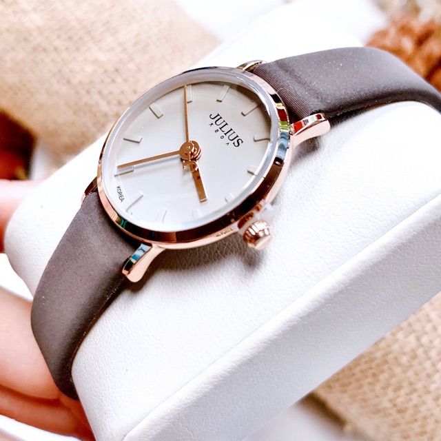 Đồng Hồ Nữ JA-963D Julius Hàn Quốc dây da ( Xám)