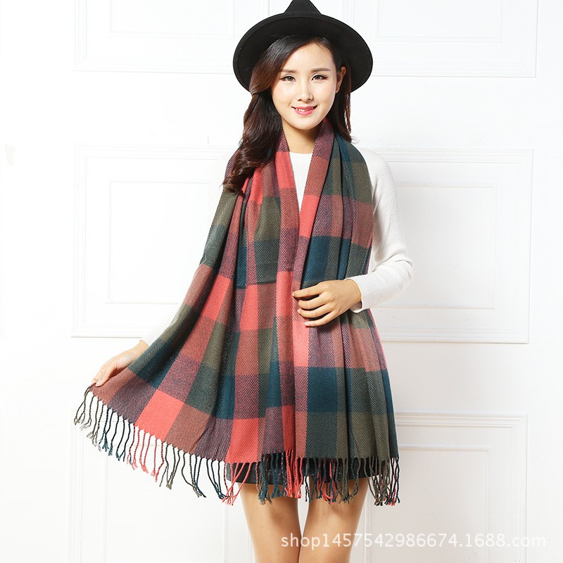 Khăn quàng cổ nữ mùa đông len cashmere choàng cổ đẹp giữ ấm họa tiết caro