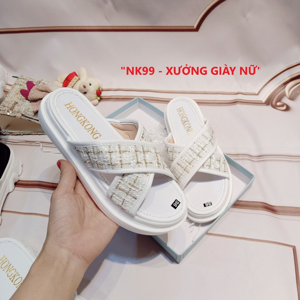 Dép Nữ QUAI CHÉO Đế Bánh Mì Êm Siêu Nhẹ Cao 3-5P Sang Chảnh Tôn Dáng