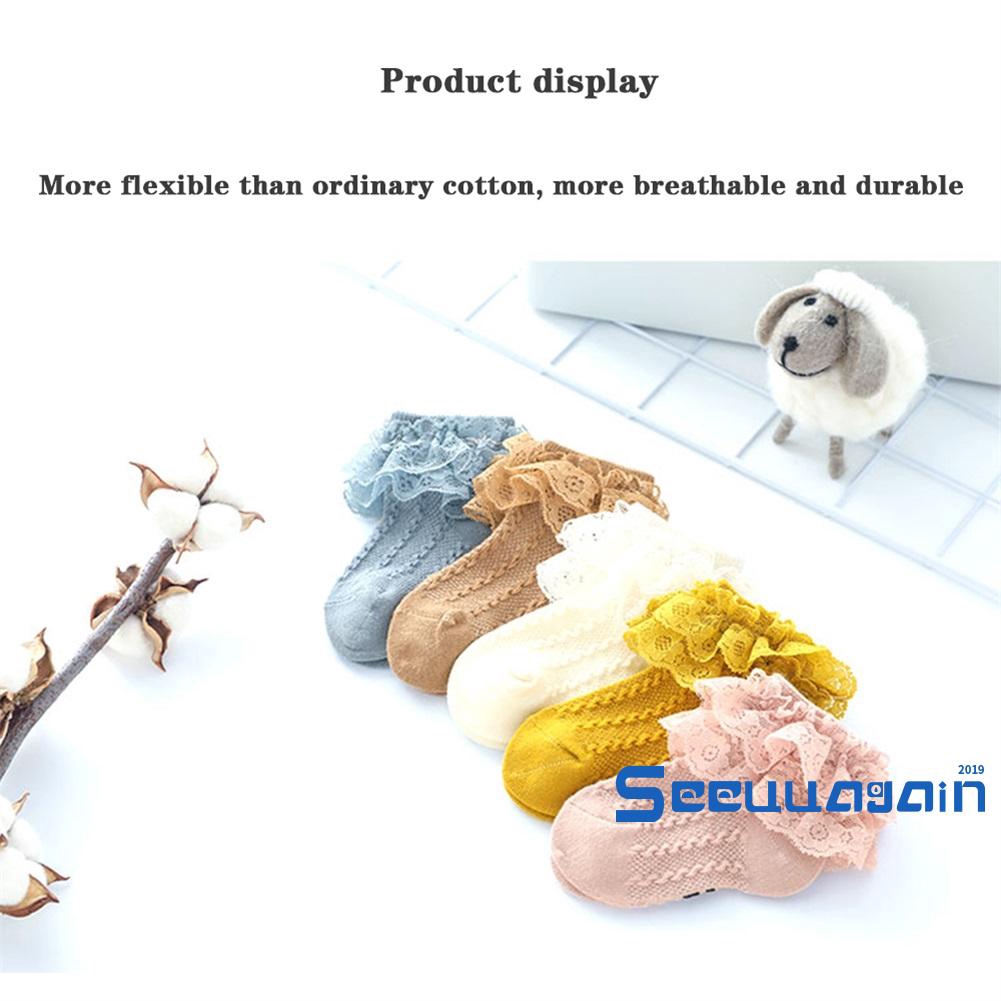 Vớ Cotton Phối Ren Thoáng Khí Cho Bé Gái