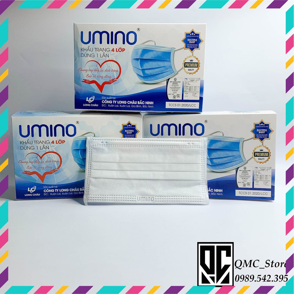 &lt; GIÁ SỈ &gt; Khẩu trang y tế 4 lớp Umino kháng khuẩn màu trắng, hộp 50c #QMC