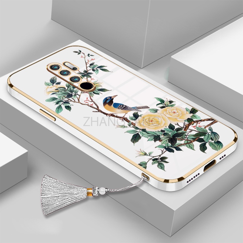 Ốp Điện Thoại Silicon Mềm Mạ Điện Họa Tiết Hoa Và Chim Kèm Dây Đeo Cho Redmi note 8 note 8 pro