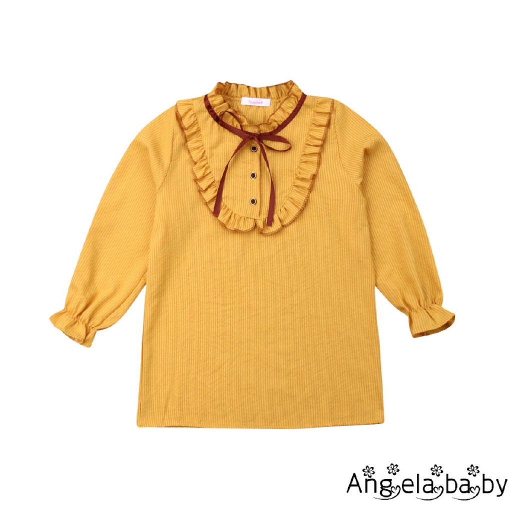 ⓗღ✯Princess T-shirt Kids Ruffle Girls Long Sleeves Top Tee Blouse Child 4-14T UK