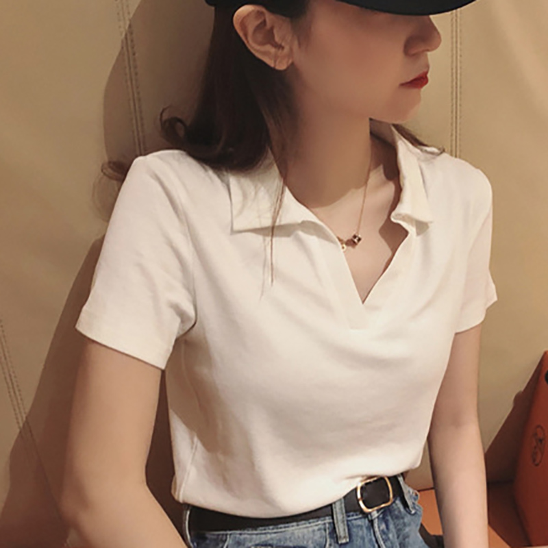 Áo thun IELGY ngắn tay cổ chữ V dáng rộng thời trang cho nữ