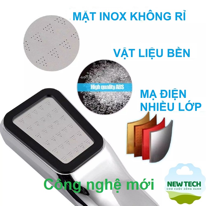 Đầu vòi sen, tay sen tăng áp vuông mạ crom, 4 lớp xi, 300 lổ phun