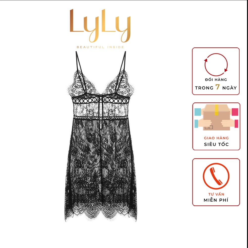 Váy ngủ ren nữ xuyên thấu dáng dài Lylylorem SX041