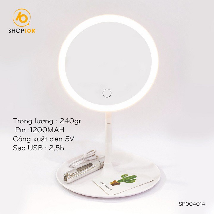 Gương để bàn trang điểm - Gương trang điểm có đèn LED cảm ưng 3 chế độ sáng không cần pin tặng kèm sạc XU.STORE97