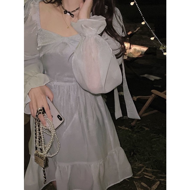 Đầm Tay Phồng Phối Nơ Phong Cách Pháp Thời Trang Mùa Hè Cho Nữ