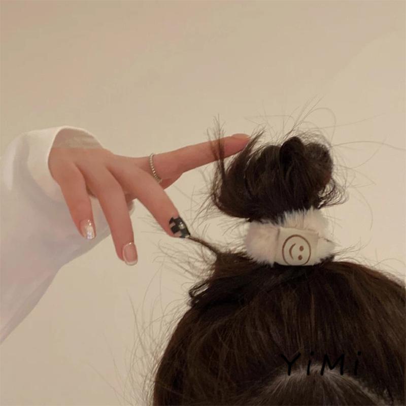 Dây buộc tóc lông mịn đính mặt cười dễ thương thời trang mùa đông phong cách Hàn Quốc cho nữ
