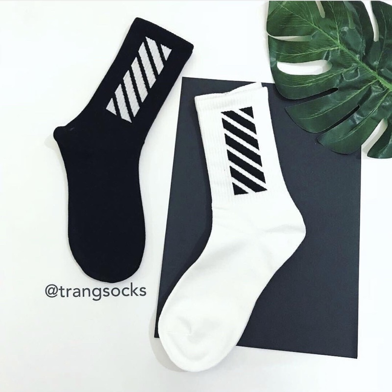 Tất offwhite cao cổ Unisex - Vớ cao cổ đen trắng basic off white cá tính