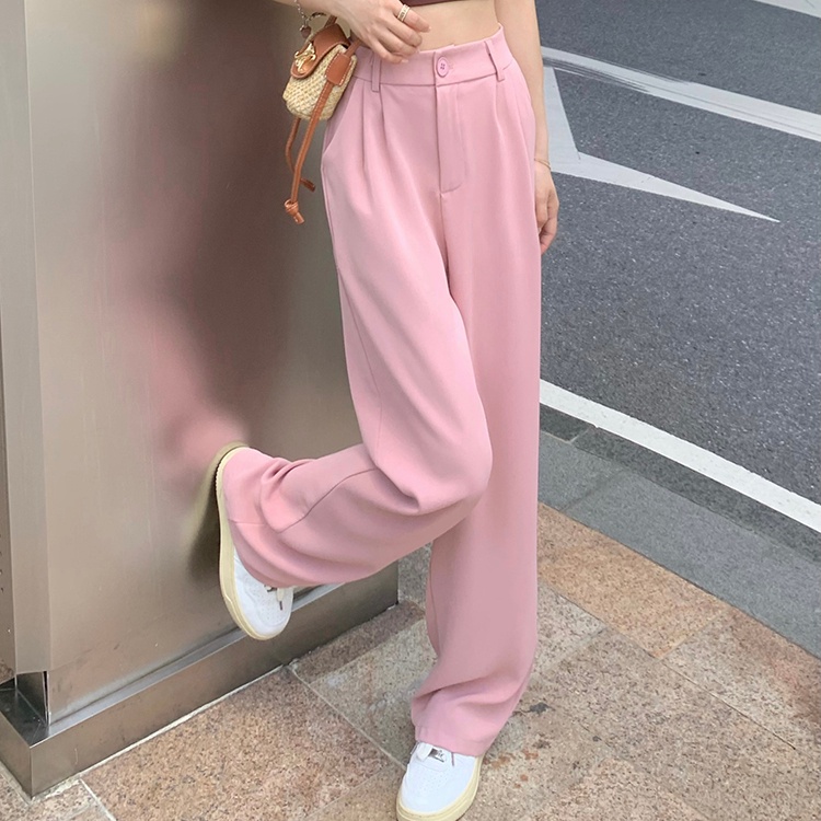 SUXI Quần ống rộng Lưng Cao Co Giãn Màu Sắc Đơn Giản Thời Trang Mùa Hè Cho Nữ
