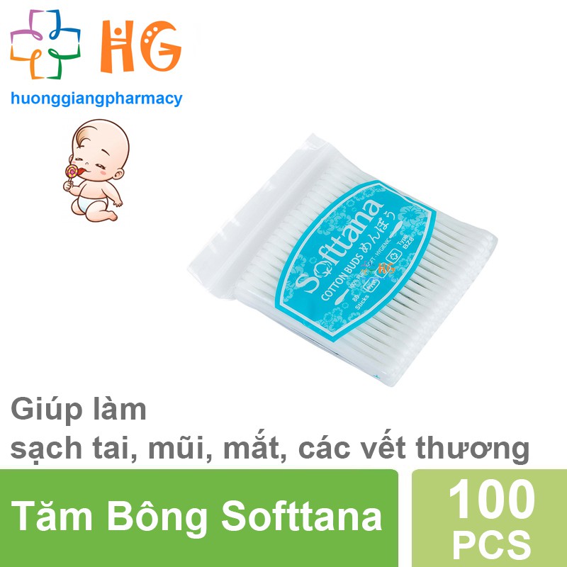 Tăm bông cho trẻ sơ sinh Softtana ✅ Hàng Chính Hãng - Bông ngoáy tai trẻ em, người lớn, tăm bông lọ