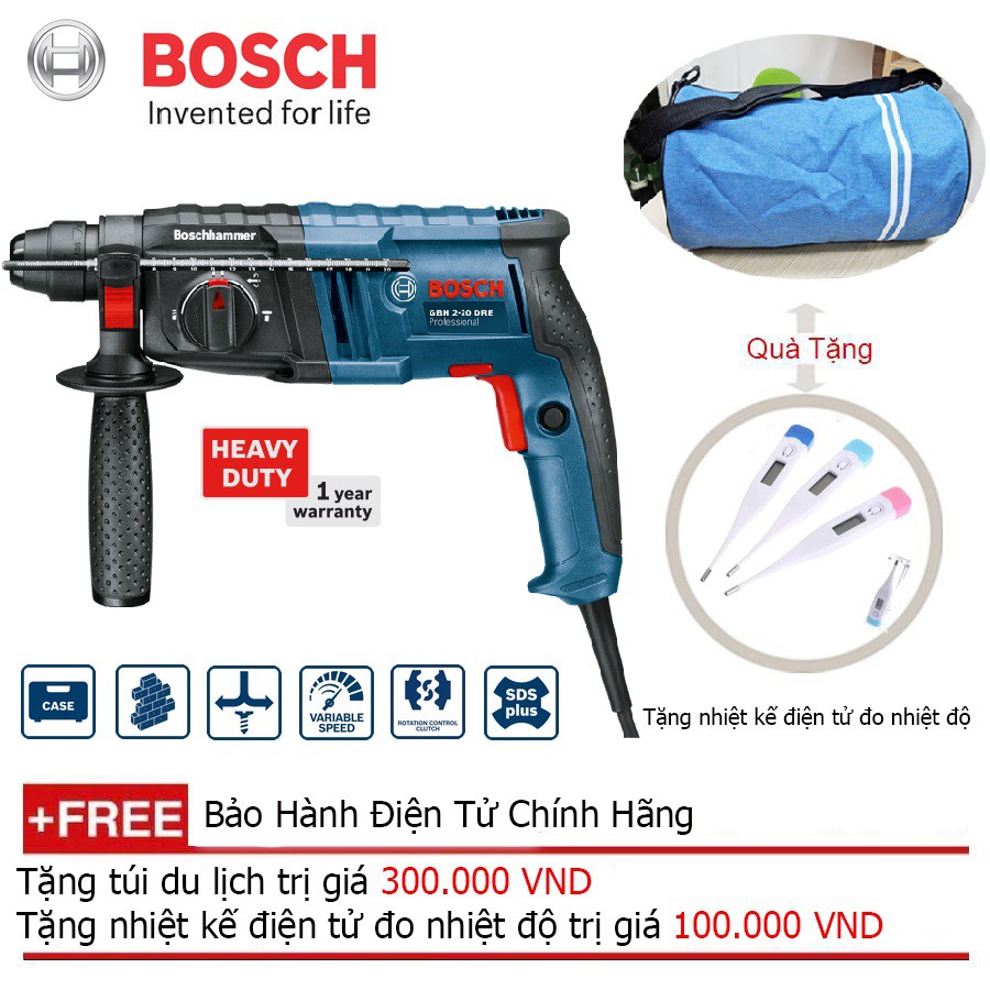 Máy khoan búa BOSCH GBH 2-20 RE + Quà tặng áo mưa