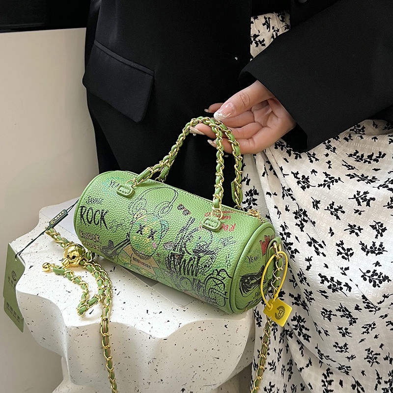 Túi Đeo Chéo Hình Tròn In Họa Tiết Graffiti Thời Trang Mùa Hè 2022 Cho Nữ