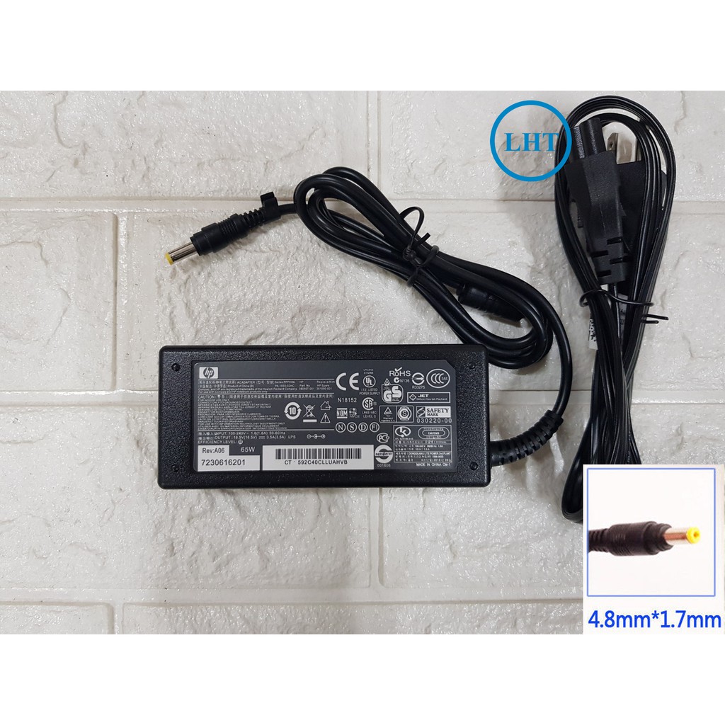 SẠC/ Adapter Laptop HP Compaq 18.5V - 3.5A - 65W - Sạc chân màu vàng / đen (Tặng kèm dây nguồn)