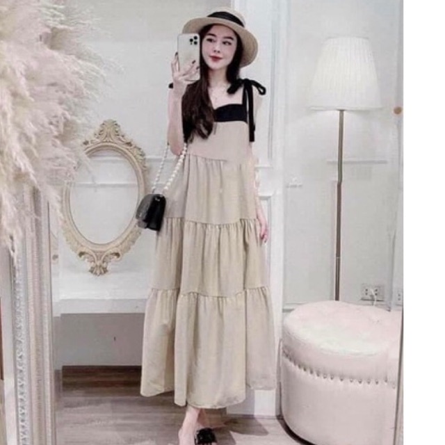 Váy bầu,đầm bầu hai dây bigsize xếp ly cực đẹp