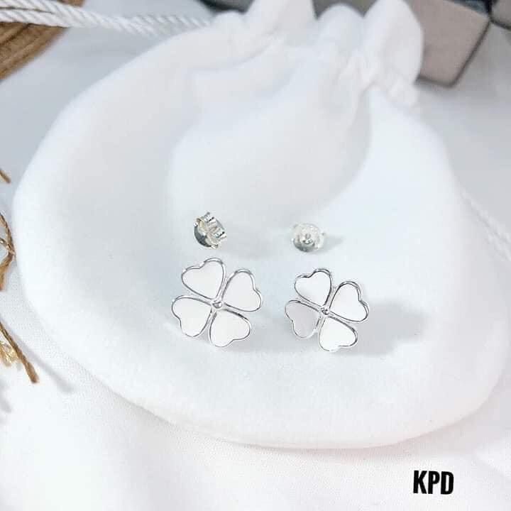 Khuyên Tai Bạc-  Bông Tai Nữ Cỏ Bốn Lá Sang Chảnh, Siêu Hot, Bạc Ý 925 Cao Cấp