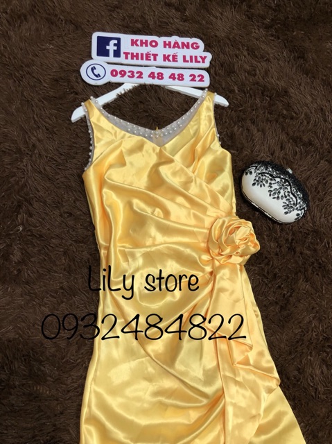 ẢNH VÀ VIDEO THẬT 1000%  Đầm dạ hội hoa eo kèm chuổi ngọc