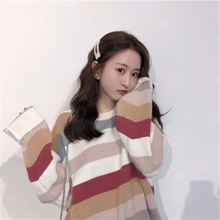 (ORDER) Áo len nữ họa tiết sọc ngang Hàn Quốc