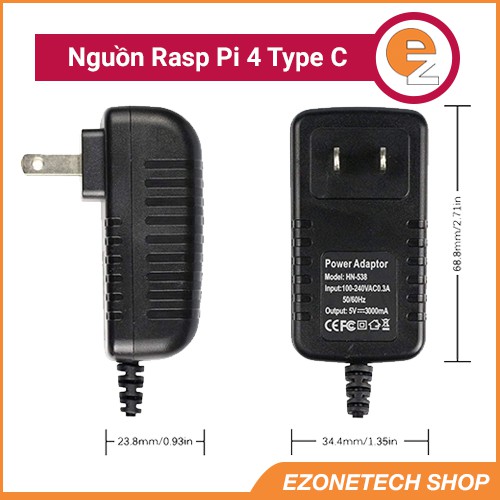 Nguồn Raspberry Pi 4 Điện Áp 5V 3A Type C