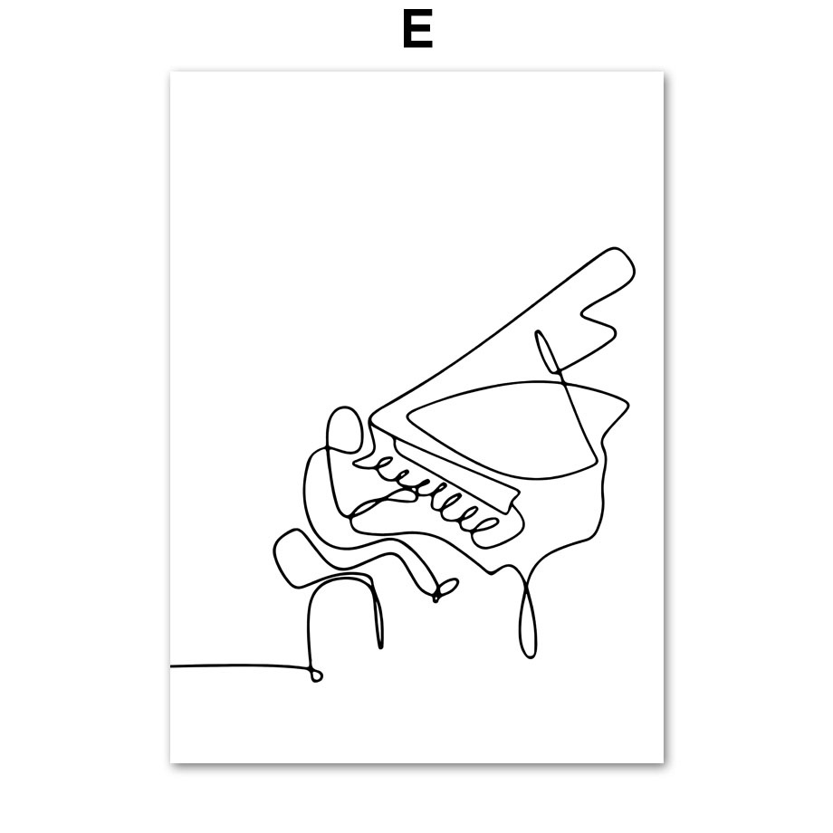 Tranh Vải Bạt Treo Tường In Hình Đàn Piano/Violin Màu Trắng Đen Phong Cách Bắc Âu Trang Trí Phòng Khách