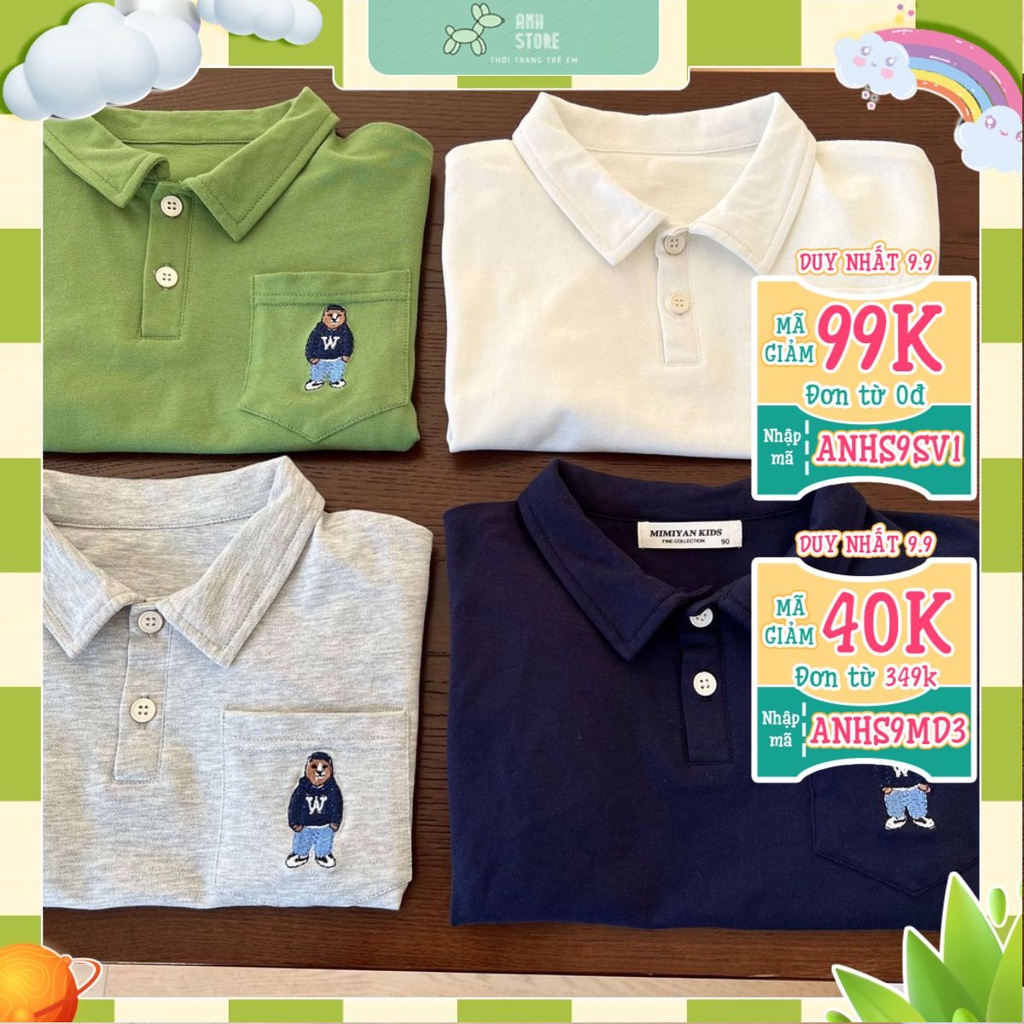 Áo Polo Cộc Tay Hình Thêu Cho Bé Trai Và Bé Gái, Áo Polo Cộc Tay Trẻ Em Anh Store