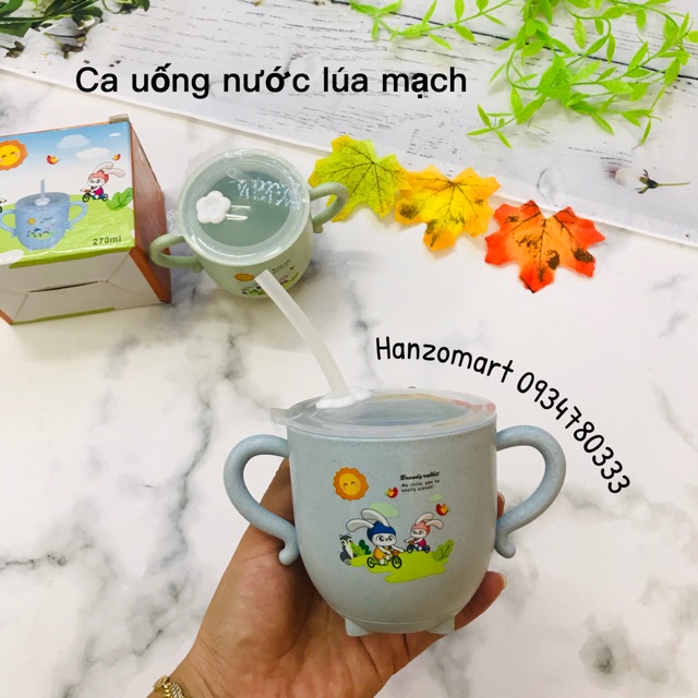 Ca / ly / cốc uống nước lúa mạch chống đổ kèm ống cho bé