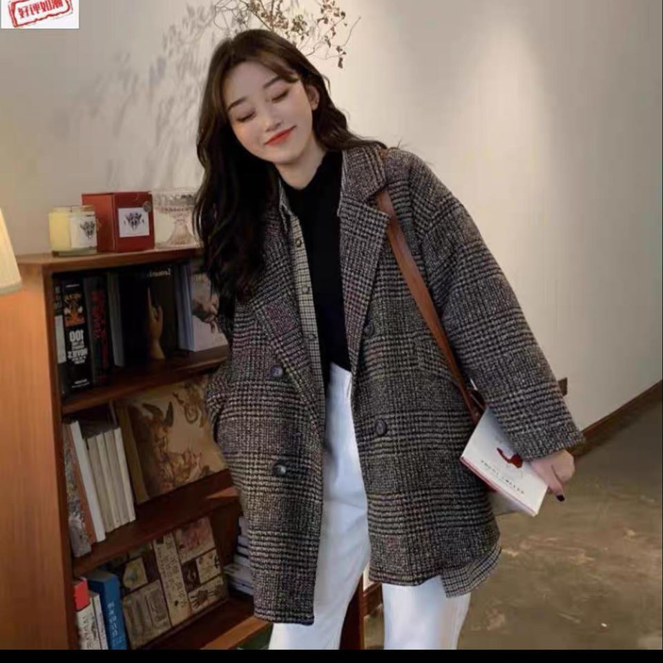 [HÀNG CÓ SẴN/CÓ ẢNH THẬT] ÁO BLAZER DẠ KẺ 4 CÚC