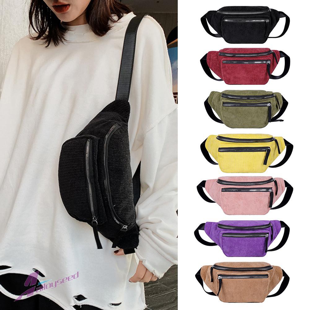 Al Fanny Chest Pack Zipper Women Men Crossbody Bag Corduroy Travel Money Pouch