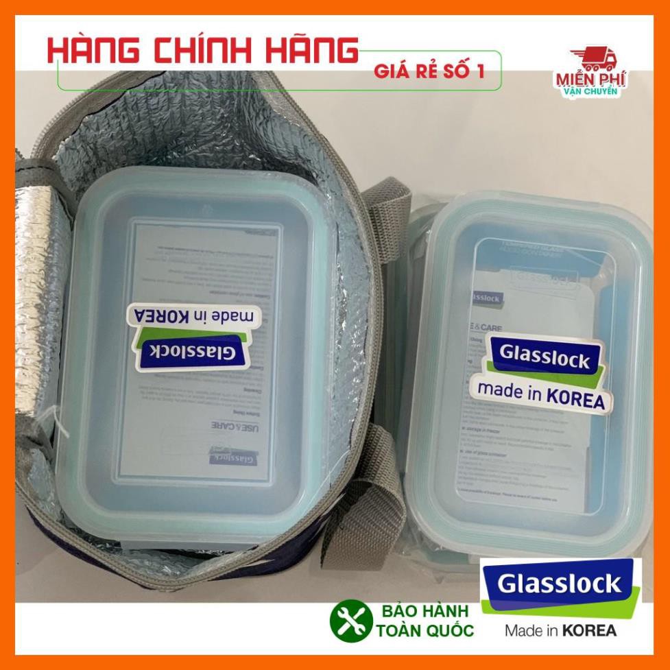 Hộp cơm giữ nhiệt Glasslock 400ml-710ml x 2, nhập khẩu Hàn Quốc, túi giữ nhiệt Hàn Quốc