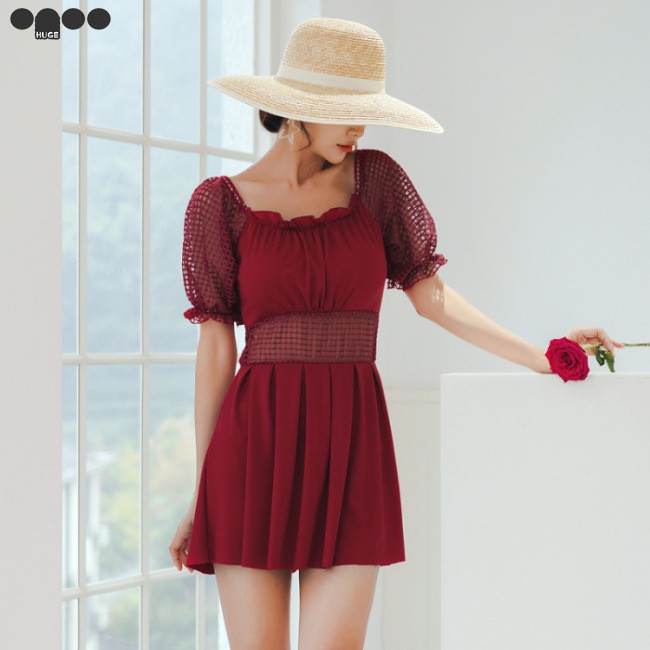 Đồ Bơi Nữ Một Mảnh Tay Ngắn Màu Trơn | BigBuy360 - bigbuy360.vn