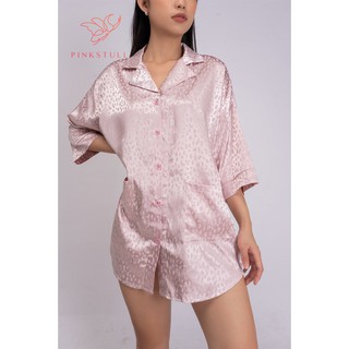 Áo ngủ lụa Pijamas Pink Stull họa tiết beo hồng thumbnail